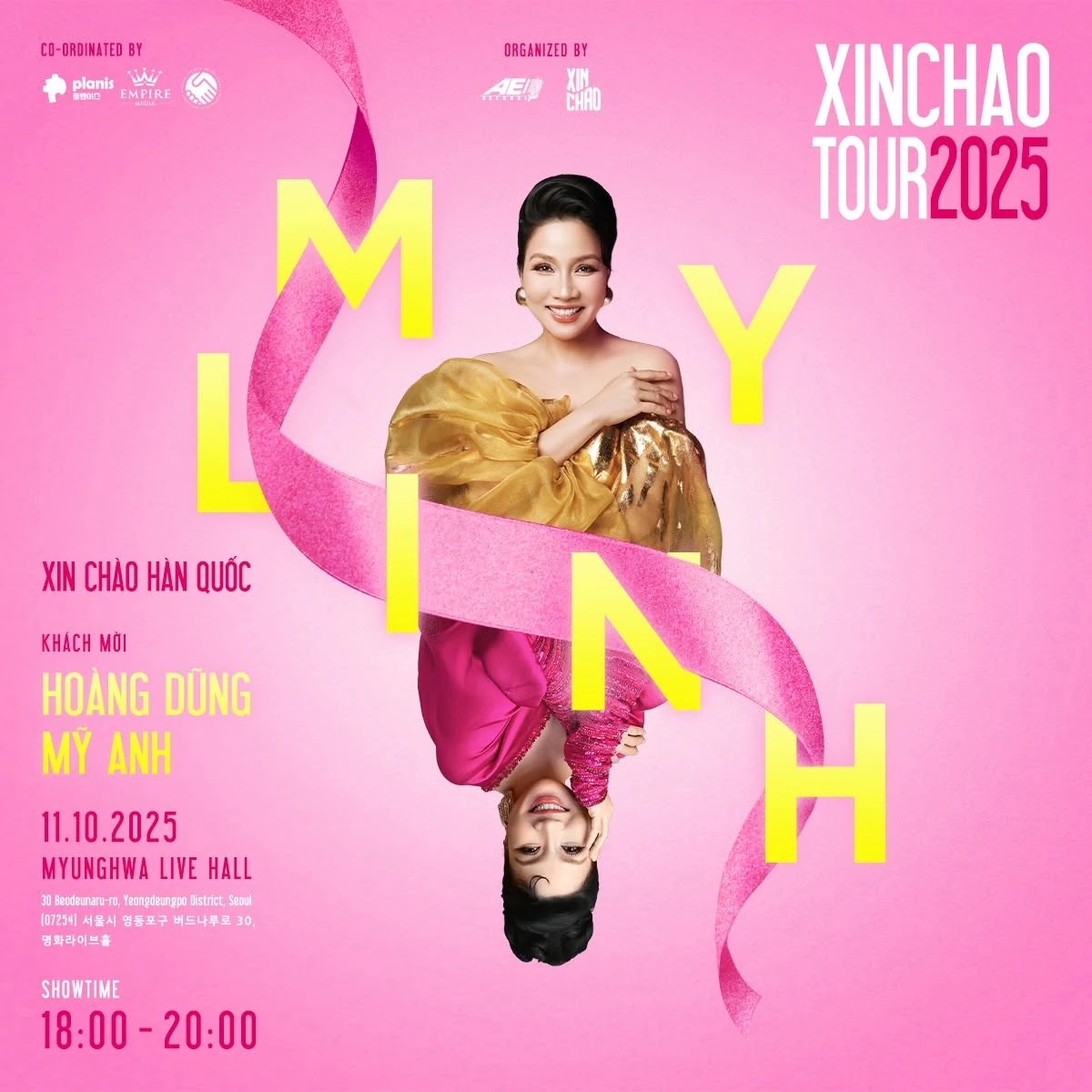 Poster Mỹ Linh Xin Chào Hàn Quốc ngày 11.10.2025, khách mời Hoàng Dũng và Mỹ Anh